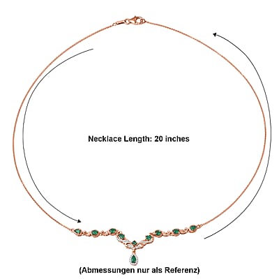 D'Joy Premium Kagem Zambian Emerald and Moissanite 1.65 ctw Drop Necklace in 18K Vermeil Rose Gold Over Sterling Silver 20 Inches