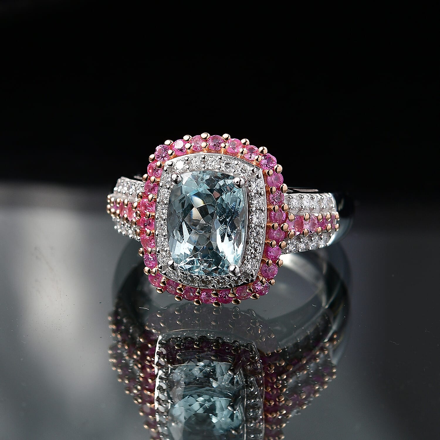 D'Joy Mangoro Santo Aquamarine, Multi Gemstone Ring in Rhodium Over Sterling Silver 3.00 ctw (Size 10.0)