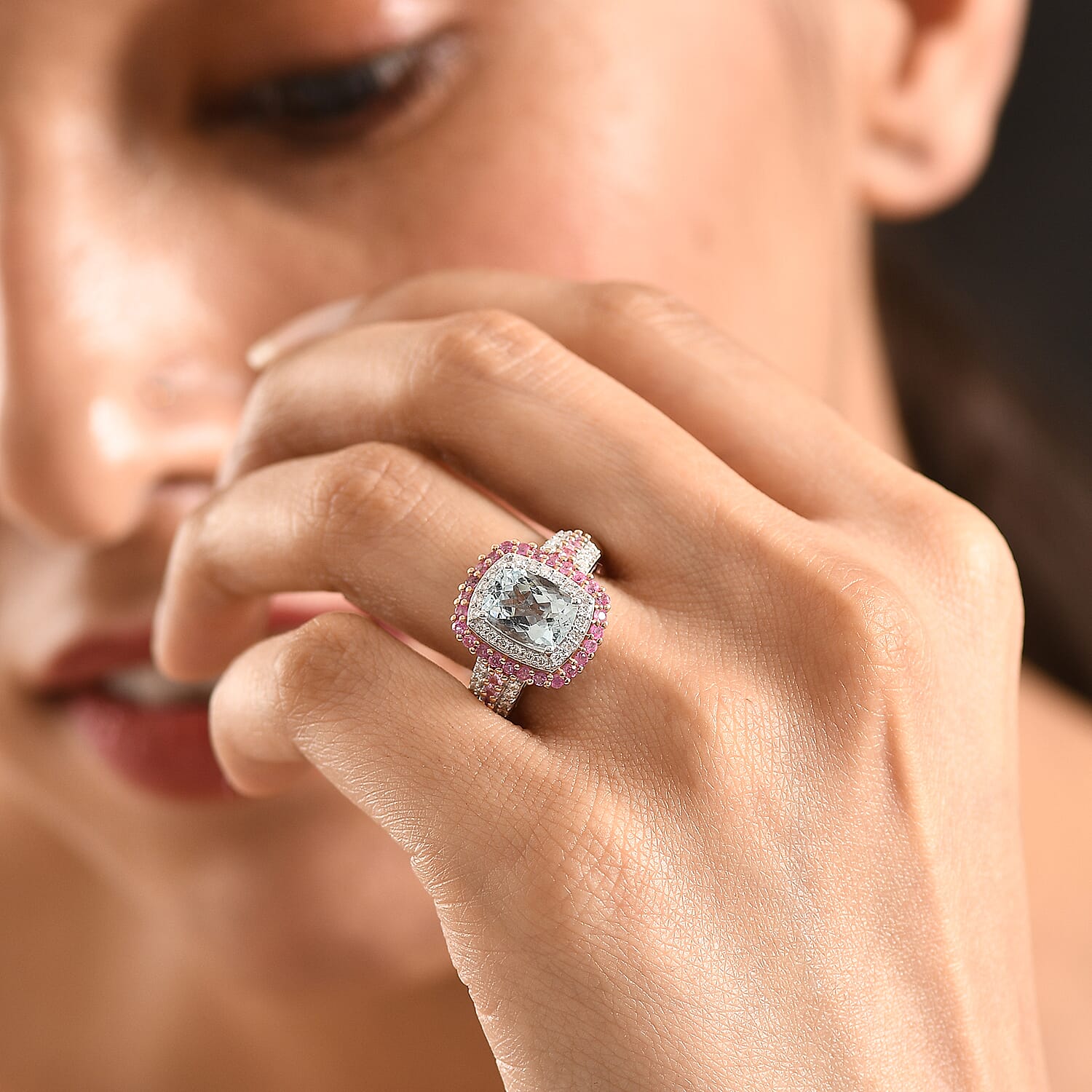 D'Joy Mangoro Santo Aquamarine, Multi Gemstone Ring in Rhodium Over Sterling Silver 3.00 ctw (Size 10.0)