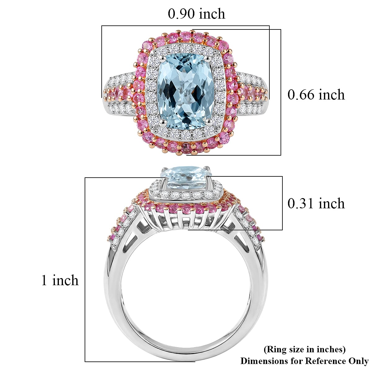 D'Joy Premium Mangoro Santo Aquamarine and Multi Gemstone 3.00 ctw The Coronation Ring in Rhodium Over Sterling Silver (Size 10.0) image number 5