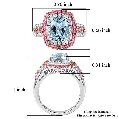 D'Joy Mangoro Santo Aquamarine, Multi Gemstone Ring in Rhodium Over Sterling Silver 3.00 ctw (Size 10.0)
