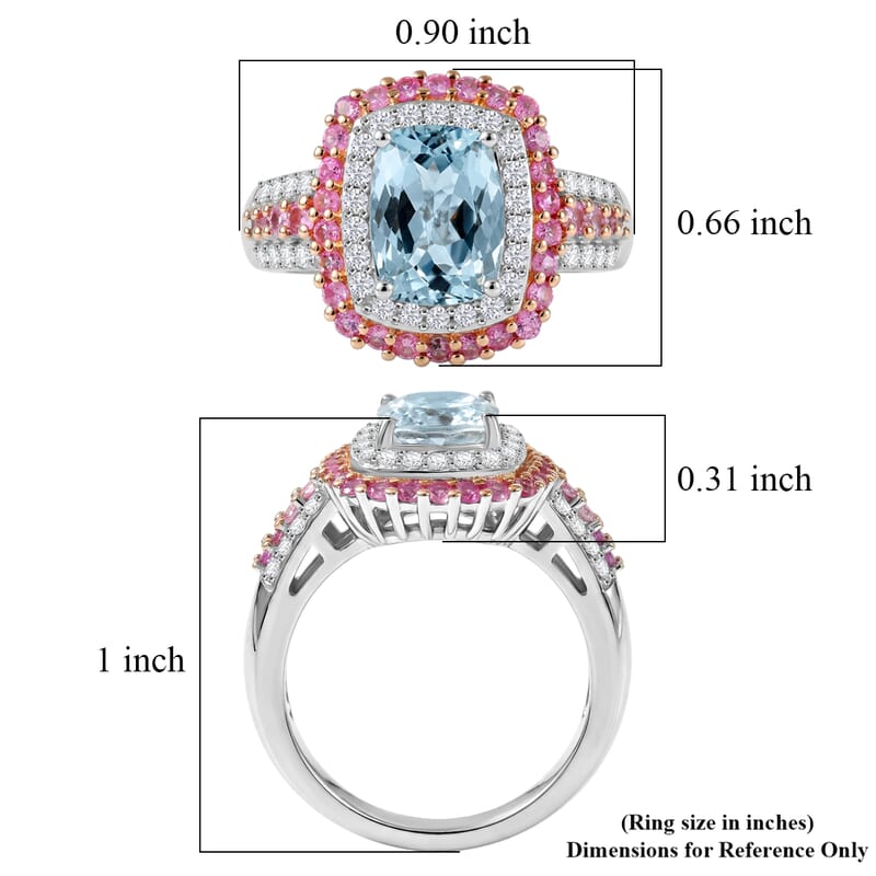 D'Joy Mangoro Santo Aquamarine, Multi Gemstone Ring in Rhodium Over Sterling Silver 3.00 ctw (Size 6.0)