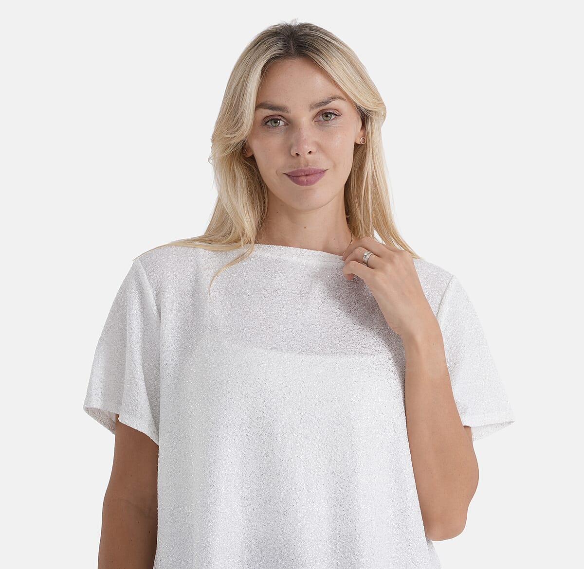 La Marey White Glitter Top - One Size Fits Most image number 4