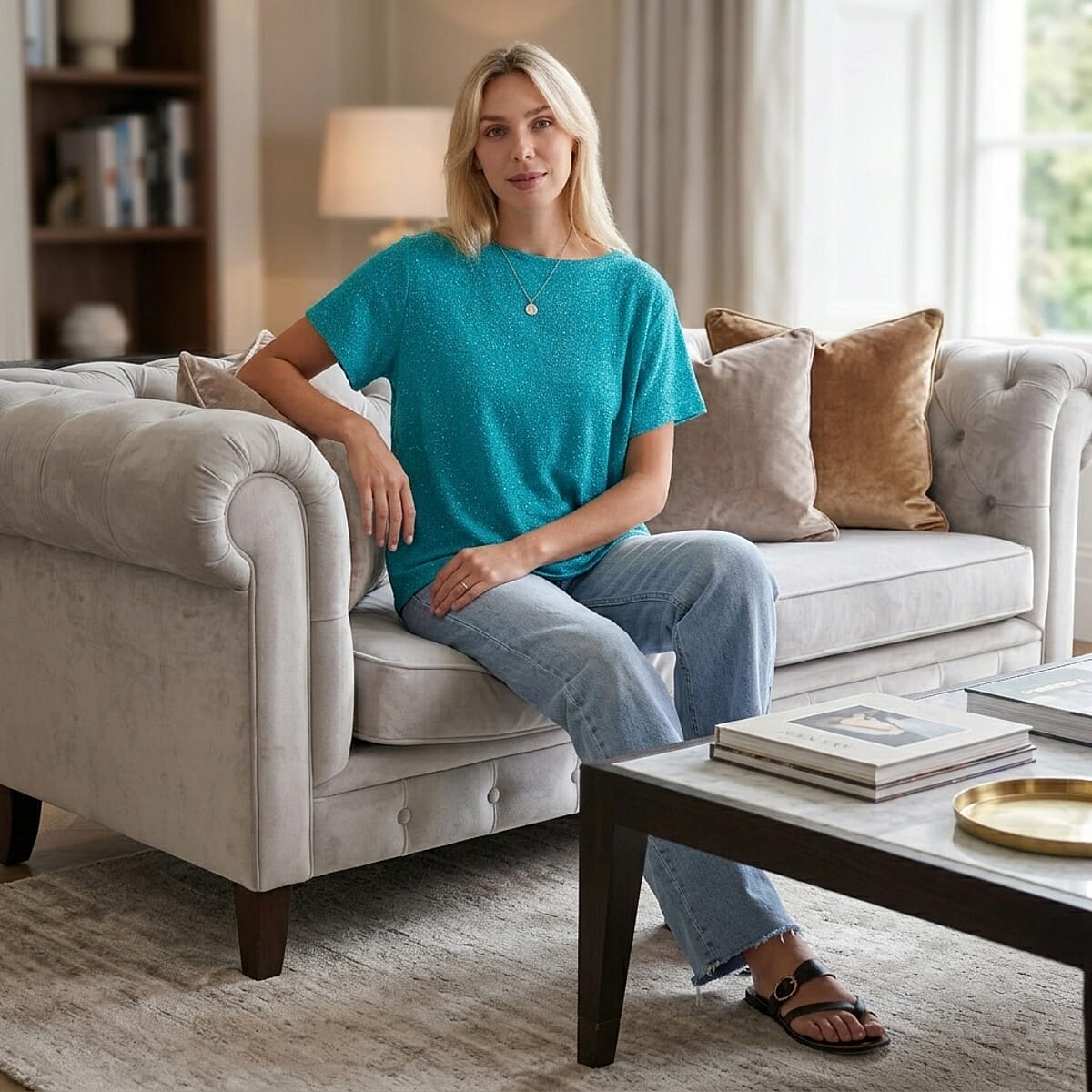 La Marey Teal Glitter Top - One Size Fits Most image number 1