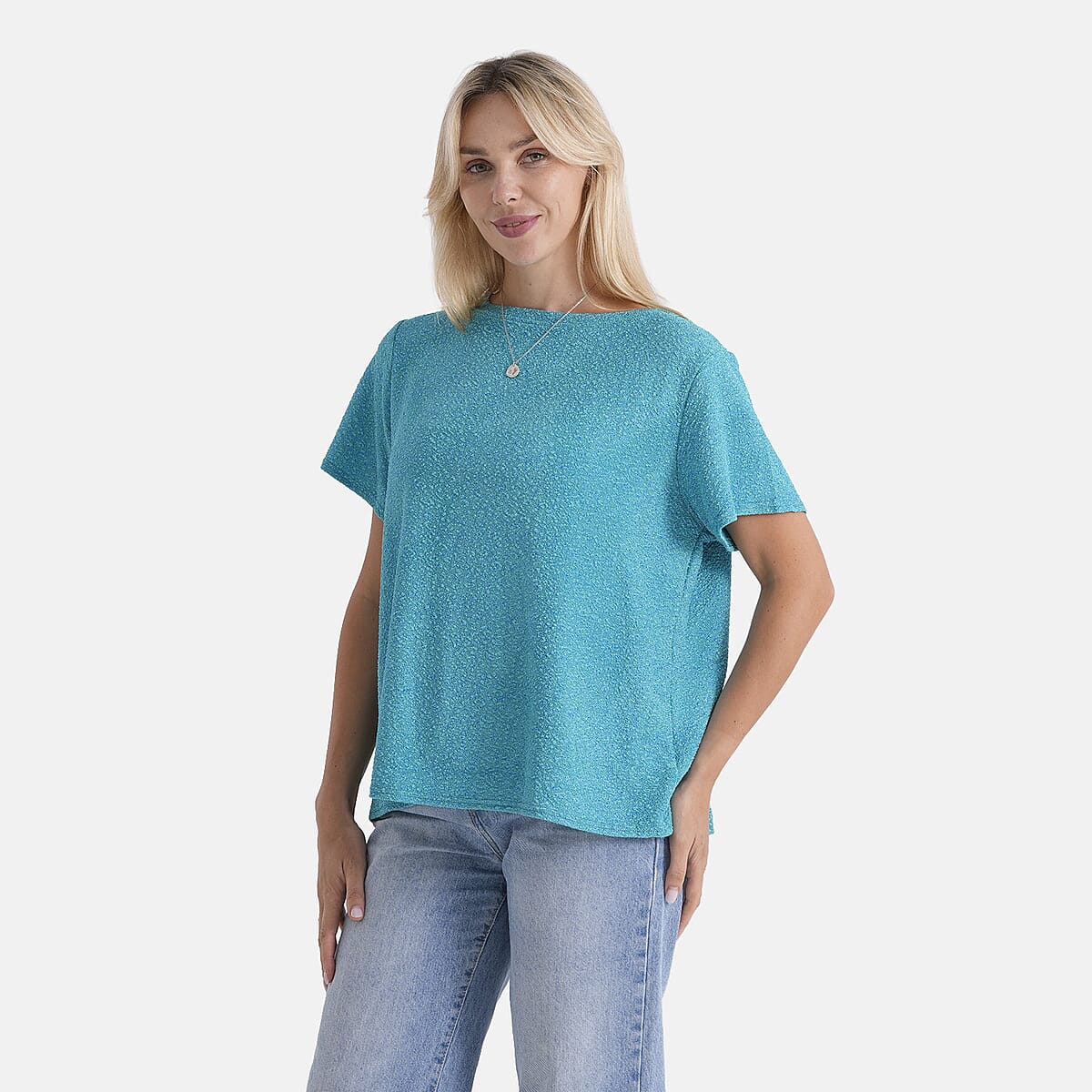La Marey Teal Glitter Top - One Size Fits Most image number 3