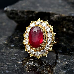 D'Joy Premium Niassa Ruby (FF) and Multi Gemstone 12.20 ctw Floral Cluster Ring in 18K Vermeil Yellow Gold Over Sterling Silver (Size 10.0) (Del. In 8-10 Days)