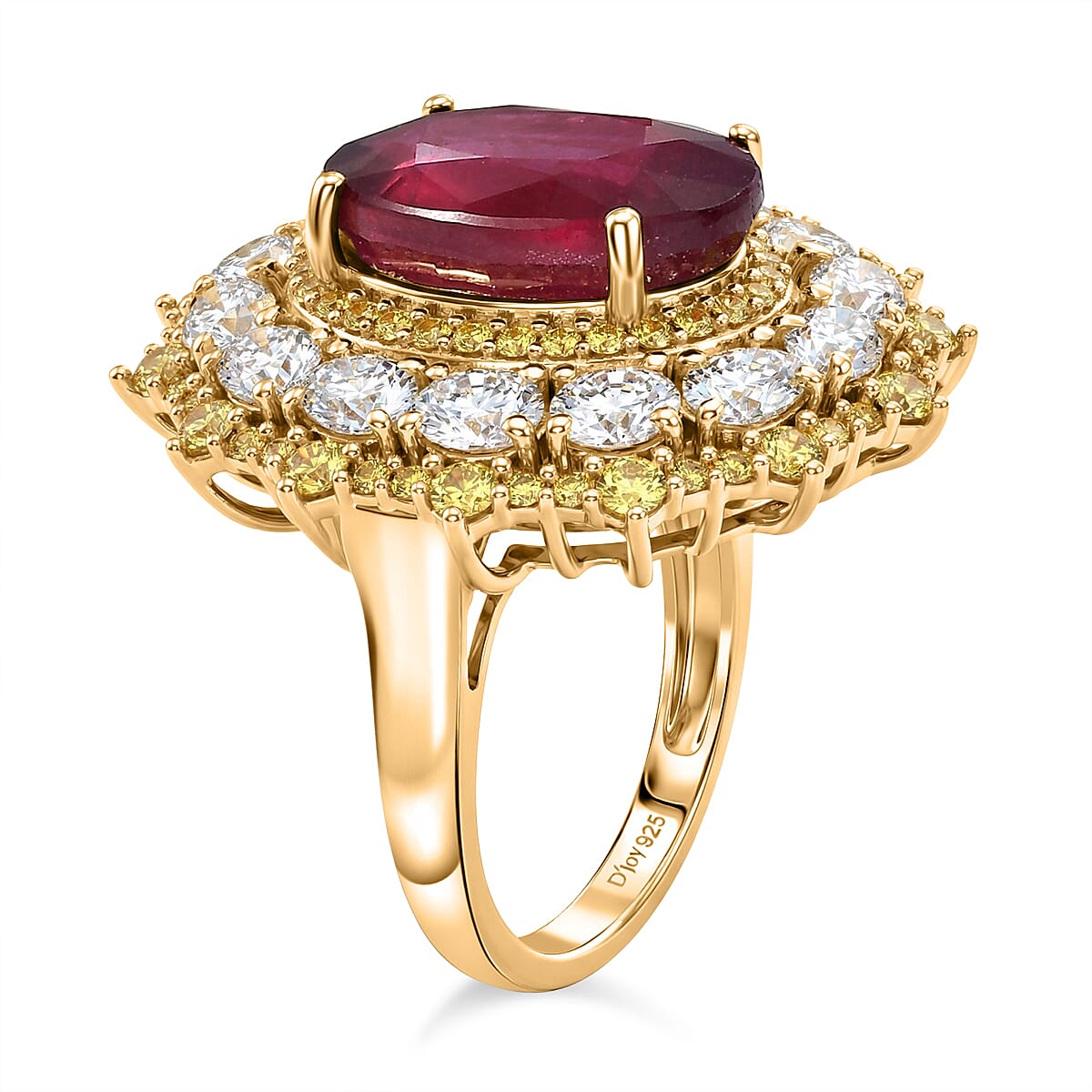 D'Joy Premium Niassa Ruby (FF) and Multi Gemstone 12.20 ctw Floral Cluster Ring in 18K Vermeil Yellow Gold Over Sterling Silver (Size 10.0) (Del. In 8-10 Days) image number 3