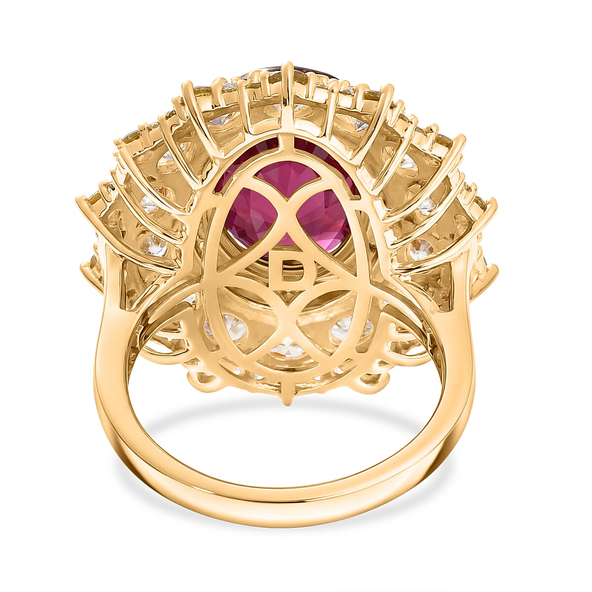 D'Joy Premium Niassa Ruby (FF) and Multi Gemstone 12.90 ctw Floral Cluster Ring in 18K Vermeil Yellow Gold Over Sterling Silver (Size 10.0)