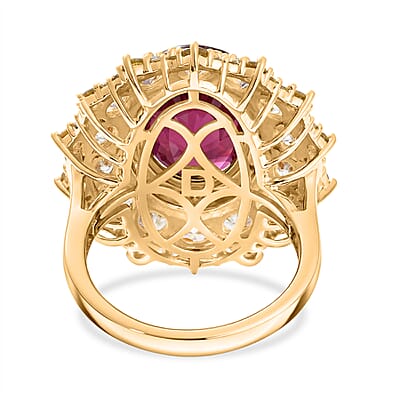 D'Joy Premium Niassa Ruby (FF) and Multi Gemstone 12.90 ctw Floral Cluster Ring in 18K Vermeil Yellow Gold Over Sterling Silver (Size 10.0)