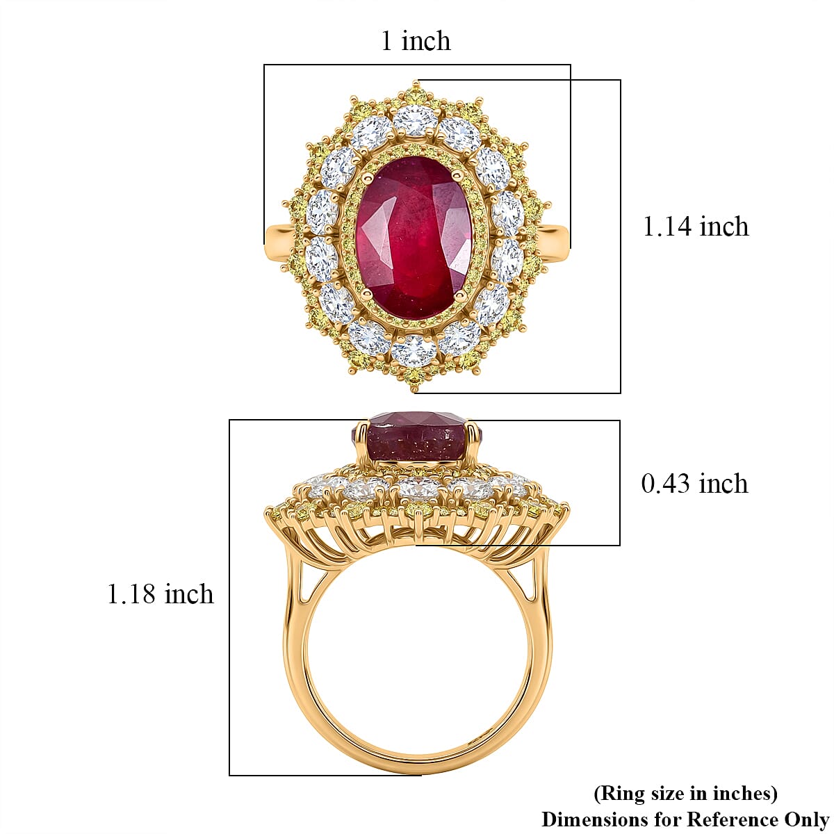 D'Joy Premium Niassa Ruby (FF) and Multi Gemstone 12.20 ctw Floral Cluster Ring in 18K Vermeil Yellow Gold Over Sterling Silver (Size 10.0) (Del. In 8-10 Days) image number 5