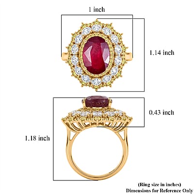 D'Joy Premium Niassa Ruby (FF) and Multi Gemstone 12.90 ctw Floral Cluster Ring in 18K Vermeil Yellow Gold Over Sterling Silver (Size 10.0)