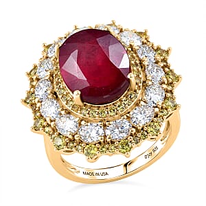 D'Joy Premium Niassa Ruby (FF) and Multi Gemstone 12.20 ctw Ring in 18K Vermeil Yellow Gold Over Sterling Silver (Size 6.0)