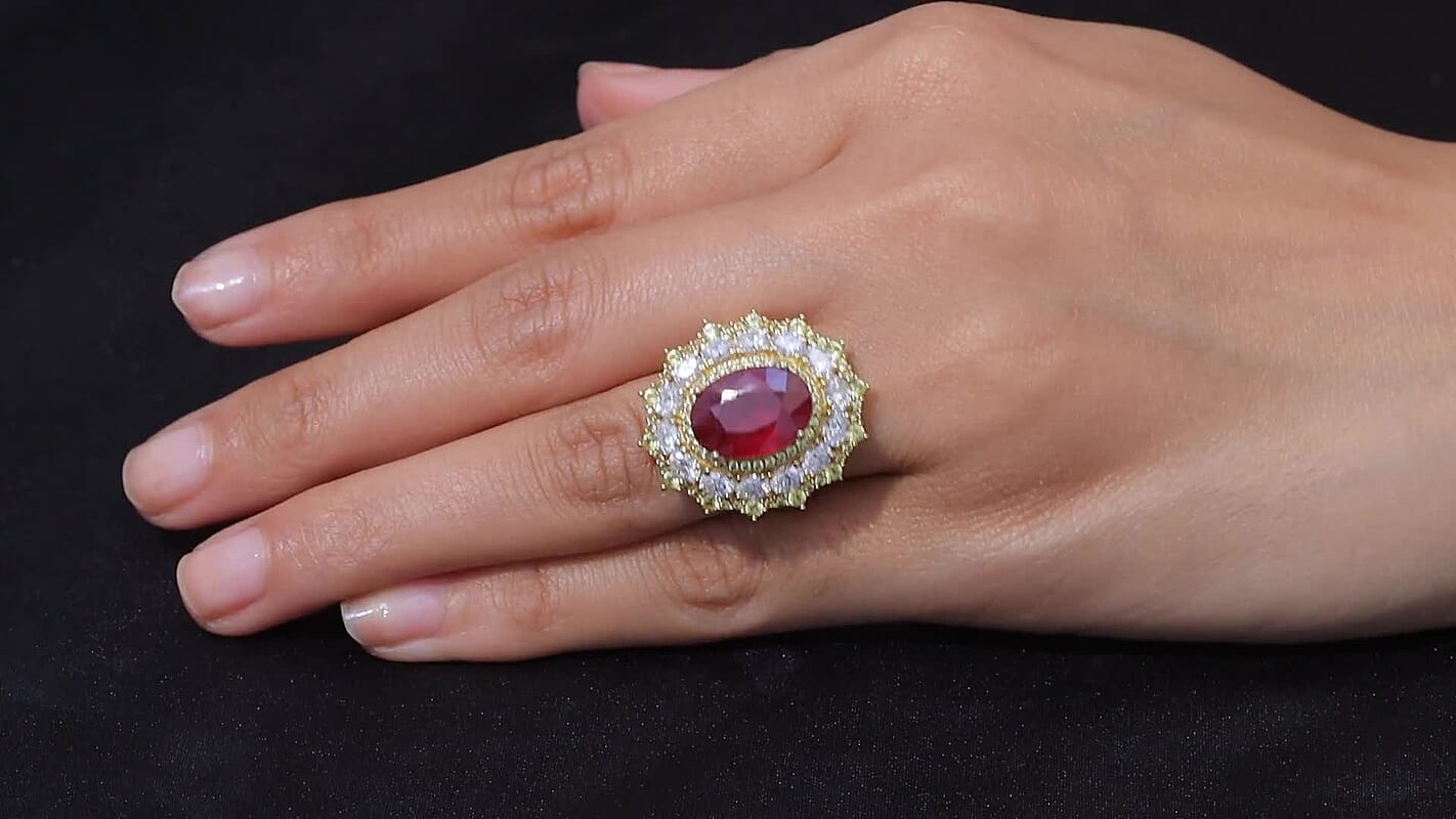 D'Joy Premium Niassa Ruby (FF), Multi Gemstone Ring in 18K Vermeil YG Over Sterling Silver (Size 10.0) 12.20 ctw