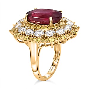 D'Joy Premium Niassa Ruby (FF) and Multi Gemstone 12.20 ctw Ring in 18K Vermeil Yellow Gold Over Sterling Silver (Size 6.0)