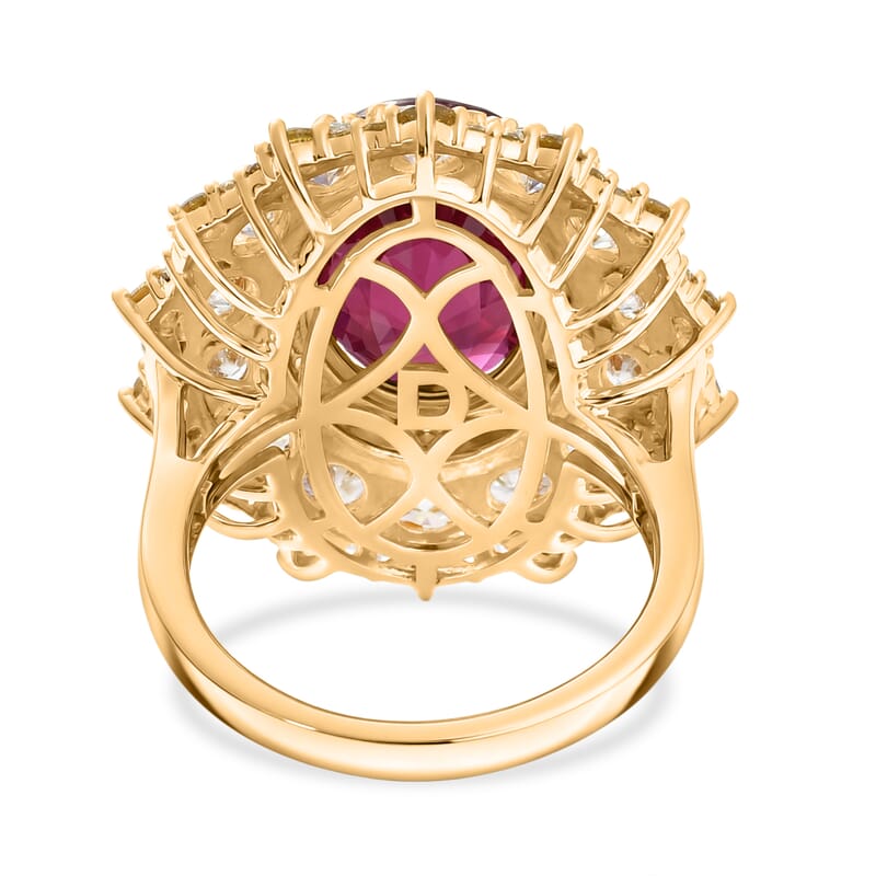 D'Joy Premium Niassa Ruby (FF) and Multi Gemstone 12.90 ctw Floral Cluster Ring in 18K Vermeil Yellow Gold Over Sterling Silver (Size 7.0)
