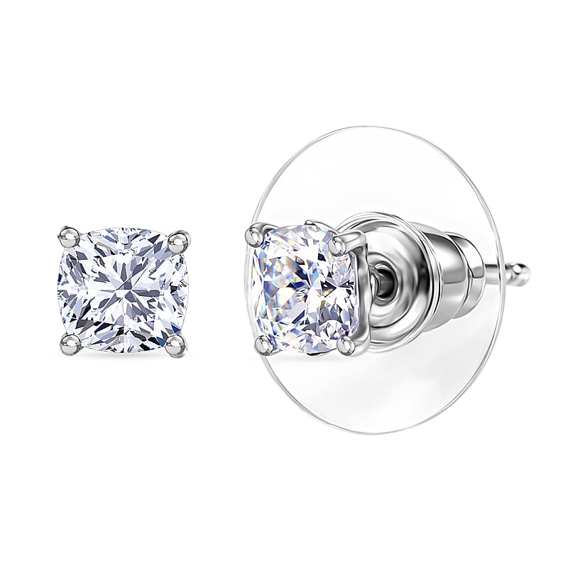 D'Joy Strontium Titanate 1.75 ctw Stud Earrings in Rhodium Over Sterling Silver