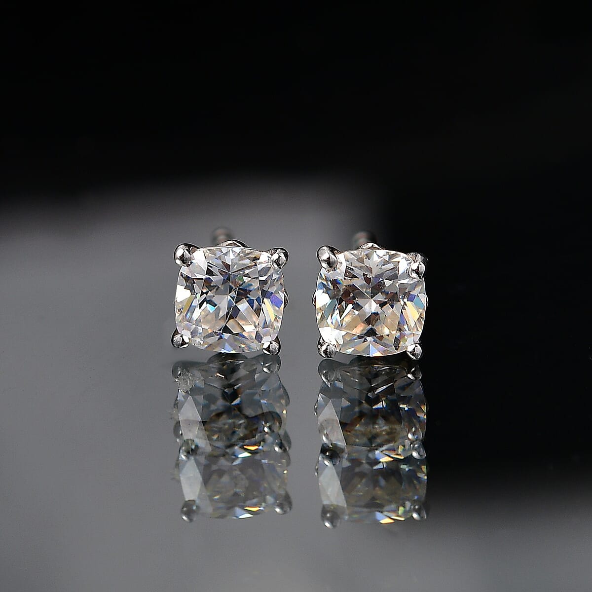 D'Joy Strontium Titanate 1.75 ctw Stud Earrings in Rhodium Over Sterling Silver image number 1