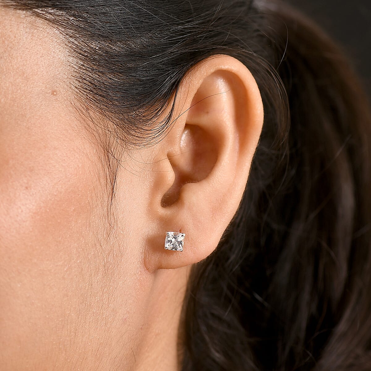 D'Joy Strontium Titanate 1.75 ctw Stud Earrings in Rhodium Over Sterling Silver image number 2