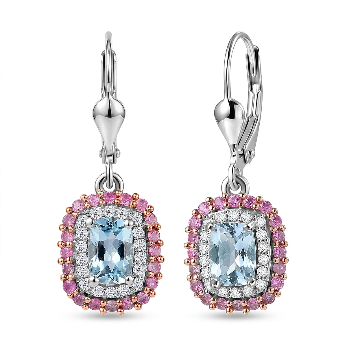 D'Joy Premium Mangoro Aquamarine and Multi Gemstone 1.60 ctw The Coronation Earrings in Rhodium Over Sterling Silver
