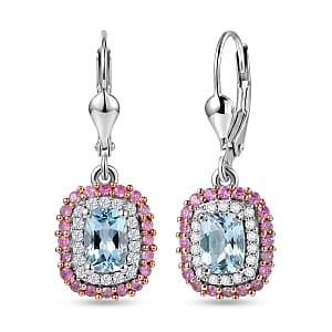 D'Joy Premium Mangoro Santo Aquamarine and Multi Gemstone 1.60 ctw Earrings in Rhodium Over Sterling Silver