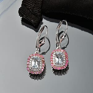 D'Joy Premium Mangoro Santo Aquamarine and Multi Gemstone 1.60 ctw Earrings in Rhodium Over Sterling Silver