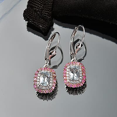 D'Joy Premium Mangoro Aquamarine and Multi Gemstone 1.60 ctw The Coronation Earrings in Rhodium Over Sterling Silver