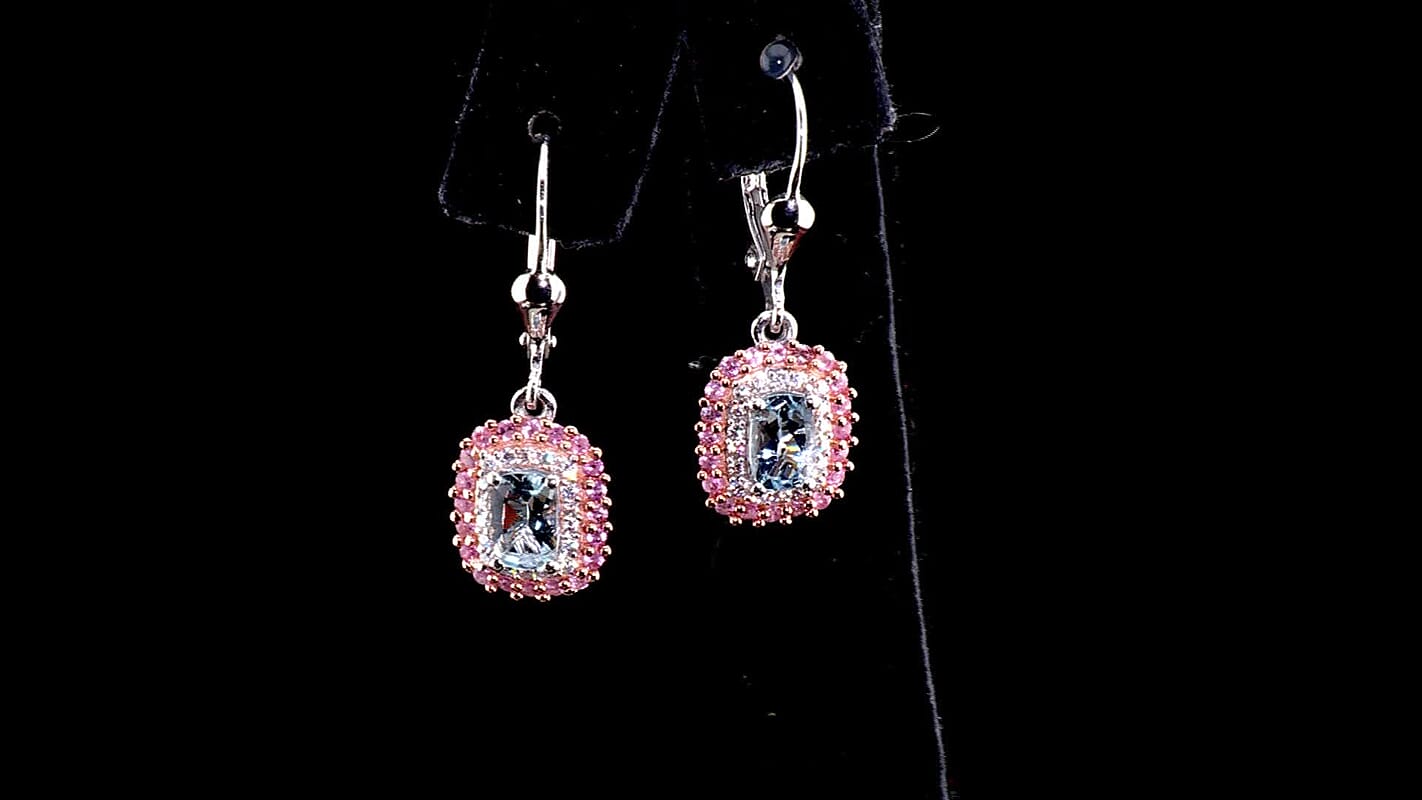 D'Joy Premium Mangoro Santo Aquamarine, Multi Gemstone The Coronation Earrings in Rhodium Over Sterling Silver 1.35 ctw