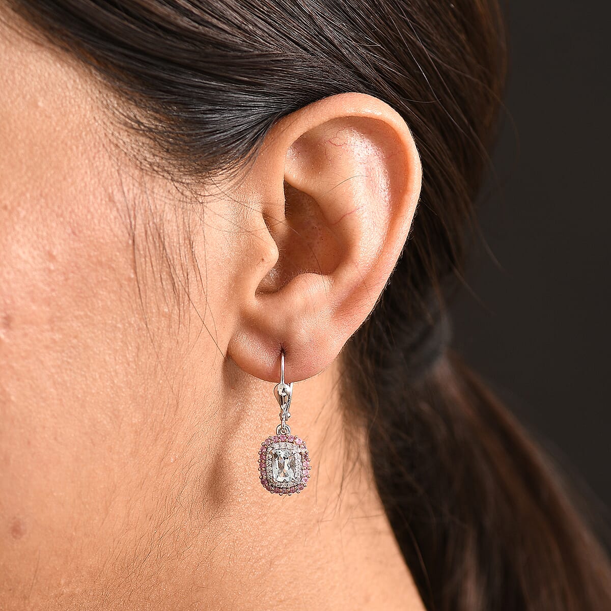 D'Joy Premium Mangoro Santo Aquamarine and Multi Gemstone 1.60 ctw Earrings in Rhodium Over Sterling Silver image number 2