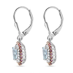 D'Joy Premium Mangoro Santo Aquamarine and Multi Gemstone 1.60 ctw Earrings in Rhodium Over Sterling Silver