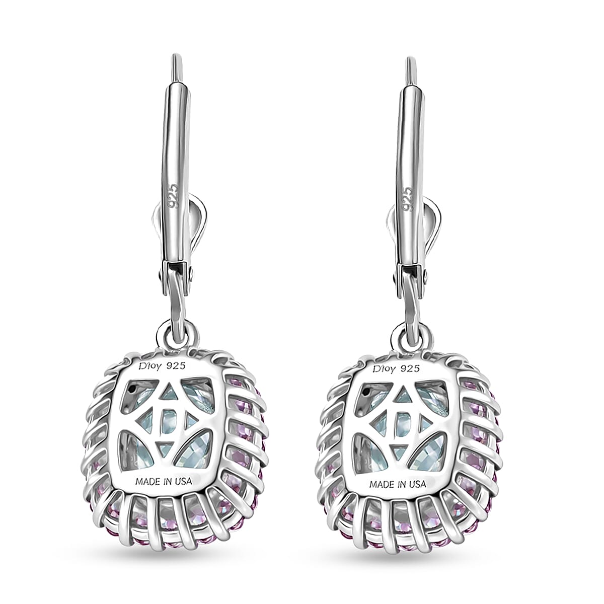 D'Joy Premium Mangoro Aquamarine and Multi Gemstone 1.60 ctw The Coronation Earrings in Rhodium Over Sterling Silver
