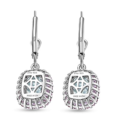 D'Joy Premium Mangoro Aquamarine and Multi Gemstone 1.60 ctw The Coronation Earrings in Rhodium Over Sterling Silver