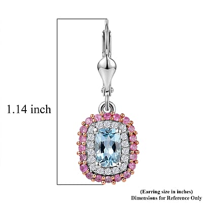 D'Joy Premium Mangoro Aquamarine and Multi Gemstone 1.60 ctw The Coronation Earrings in Rhodium Over Sterling Silver