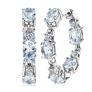 Premium Mangoro Santo Aquamarine and Luxuriant Lab Grown Diamond G-H SI 4.60 ctw Earrings in Rhodium Over Sterling Silver