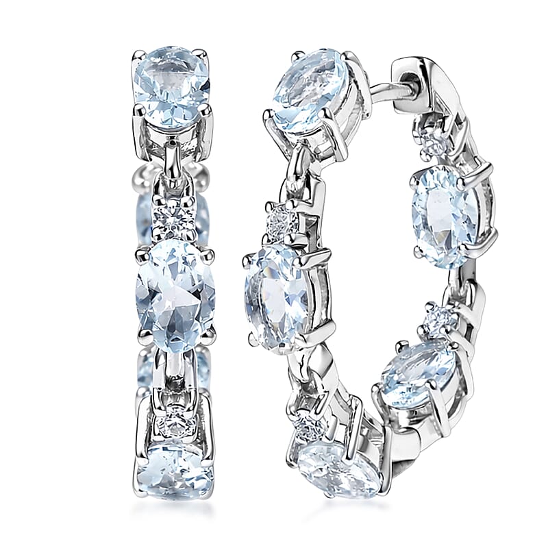 Premium Mangoro Aquamarine and Luxuriant Lab Grown Diamond G-H SI 4.60 ctw Timeless Earrings in Rhodium Over Sterling Silver