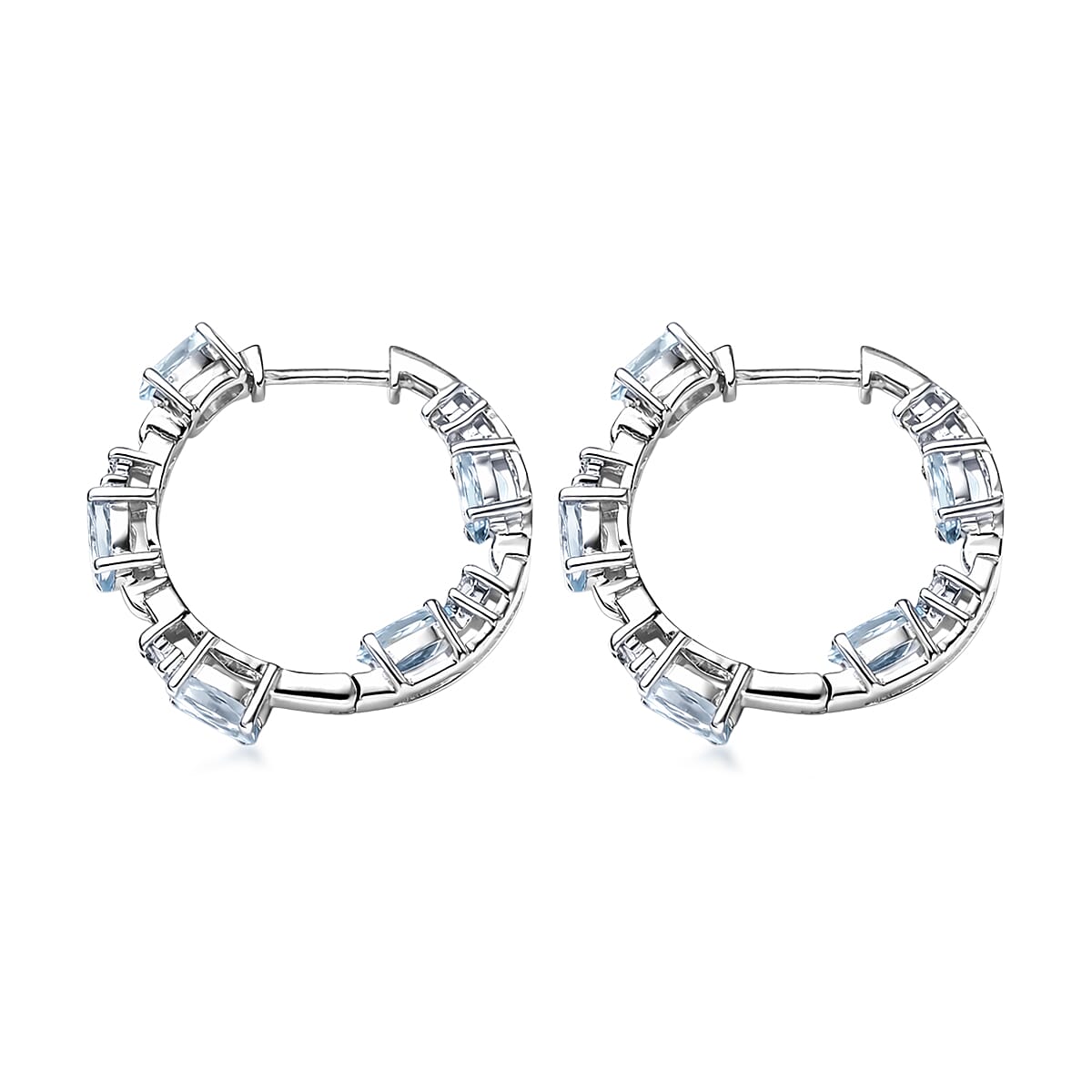 Premium Mangoro Santo Aquamarine and Luxuriant Lab Grown Diamond G-H SI 4.60 ctw Earrings in Rhodium Over Sterling Silver image number 3