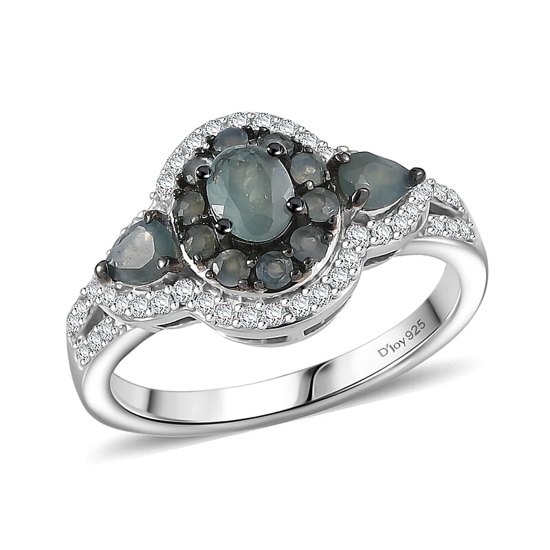D'Joy Premium Narsipatnam Alexandrite and Moissanite 1.30 ctw Floral Ring in Rhodium Over Sterling Silver (Size 10.0)