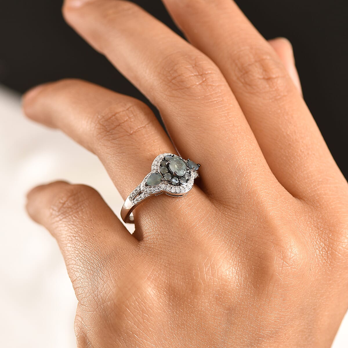 D'Joy Premium Narsipatnam Alexandrite and Moissanite 1.30 ctw Floral Ring in Rhodium Over Sterling Silver (Size 10.0) (Del. In 8-10 Days) image number 2