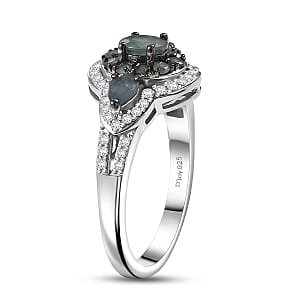 D'Joy Premium Narsipatnam Alexandrite and Moissanite 1.30 ctw Floral Ring in Rhodium Over Sterling Silver (Size 10.0) (Del. In 8-10 Days)