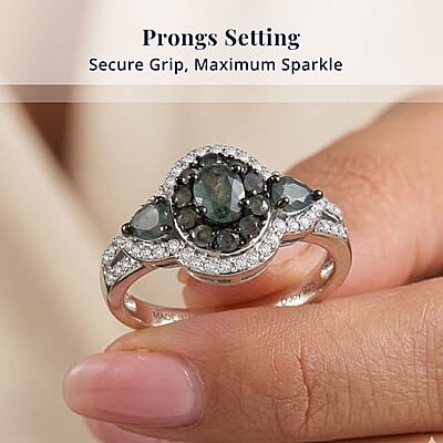 D'Joy Premium Narsipatnam Alexandrite and Moissanite 1.30 ctw Floral Ring in Rhodium Over Sterling Silver (Size 10.0)