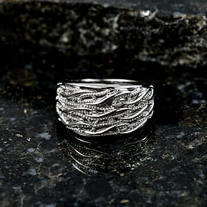 D'Joy Waves Ring in Rhodium Over Sterling Silver (Size 10.0) 7.36 Grams