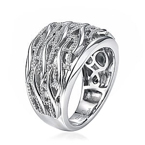 D'Joy Waves Ring in Rhodium Over Sterling Silver (Size 10.0) 7.36 Grams