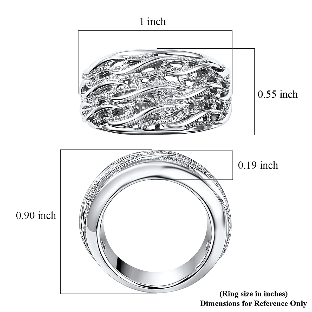 D'Joy Waves Ring in Rhodium Over Sterling Silver (Size 10.0) 7.36 Grams