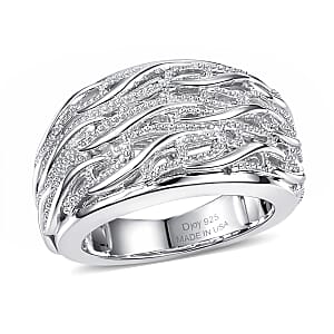 D'Joy Waves Ring in Rhodium Over Sterling Silver (Size 6.0) 7.36 Grams