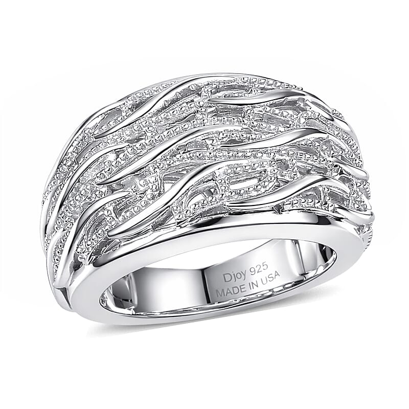 D'Joy Waves Ring in Rhodium Over Sterling Silver (Size 6.0) 7.36 Grams