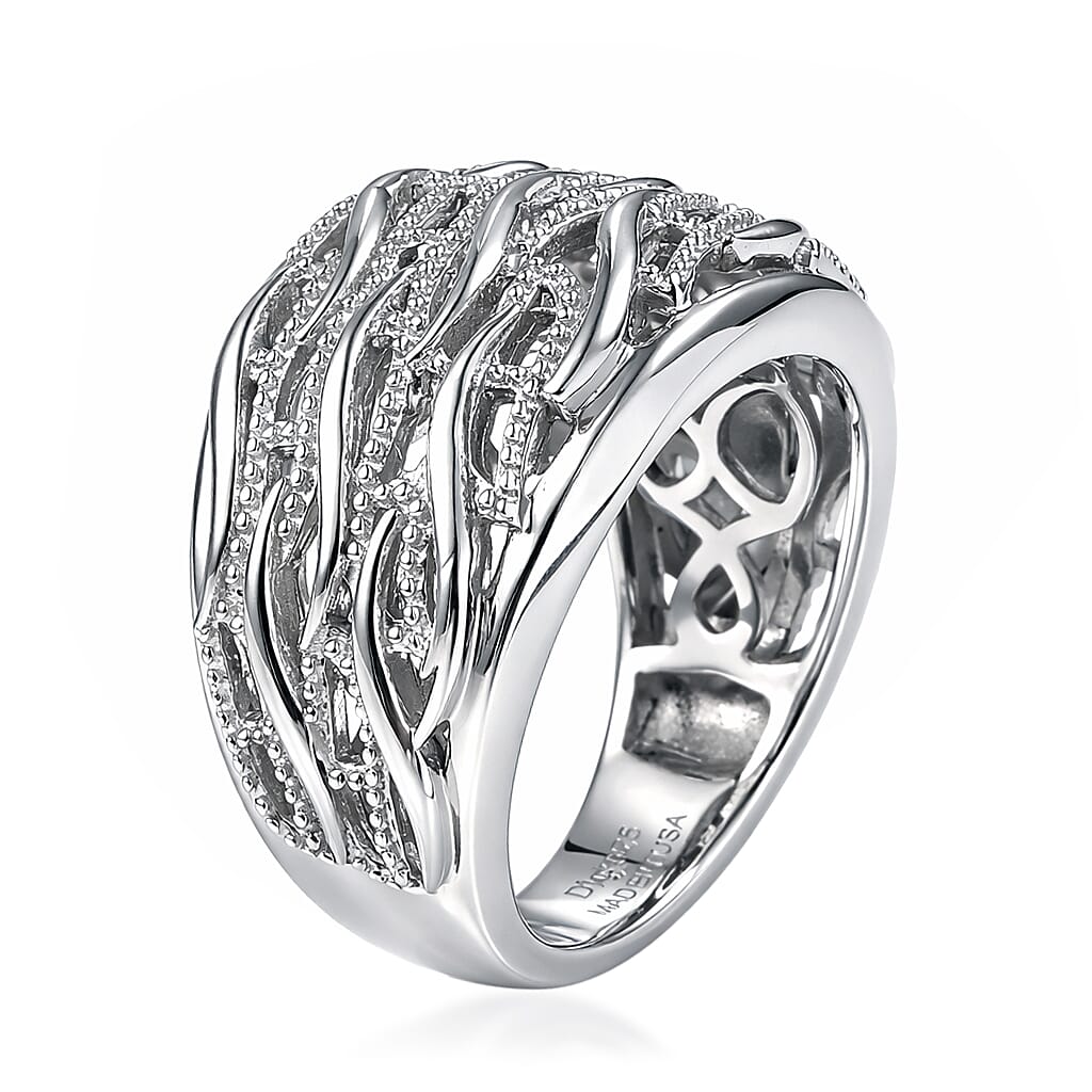 D'Joy Waves Ring in Rhodium Over Sterling Silver (Size 6.0) 7.36 Grams