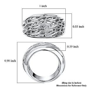 D'Joy Waves Ring in Rhodium Over Sterling Silver (Size 6.0) 7.36 Grams