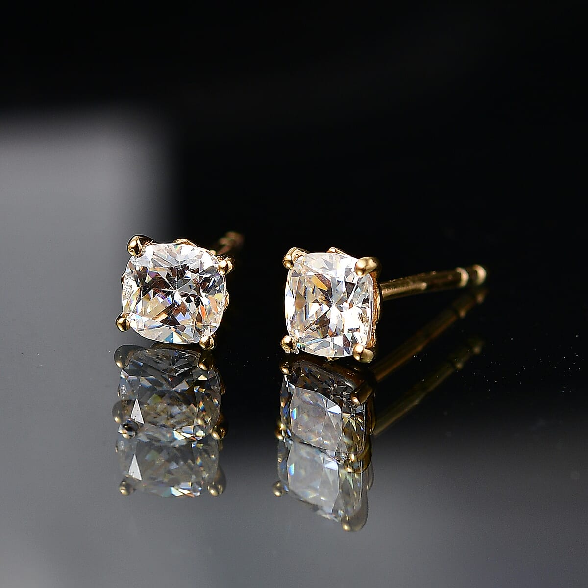 D'Joy Strontium Titanate 1.75 ctw Stud Earrings in 18K Vermeil Yellow Gold Over Sterling Silver image number 1