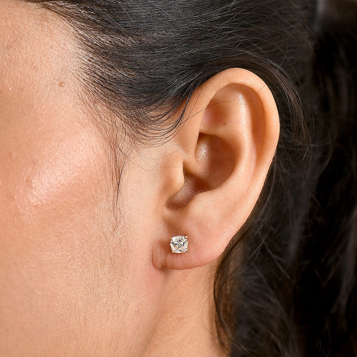 D'Joy Strontium Titanate 1.75 ctw Stud Earrings in 18K Vermeil Yellow Gold Over Sterling Silver image number 2