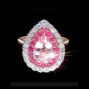 Certified & Appraised AAA Pink Morganite, Mozambique Ruby and Luxuriant Lab Grown Diamond G-H SI 3.20 ctw Ring in 10K Rose Gold (Size 10.0)
