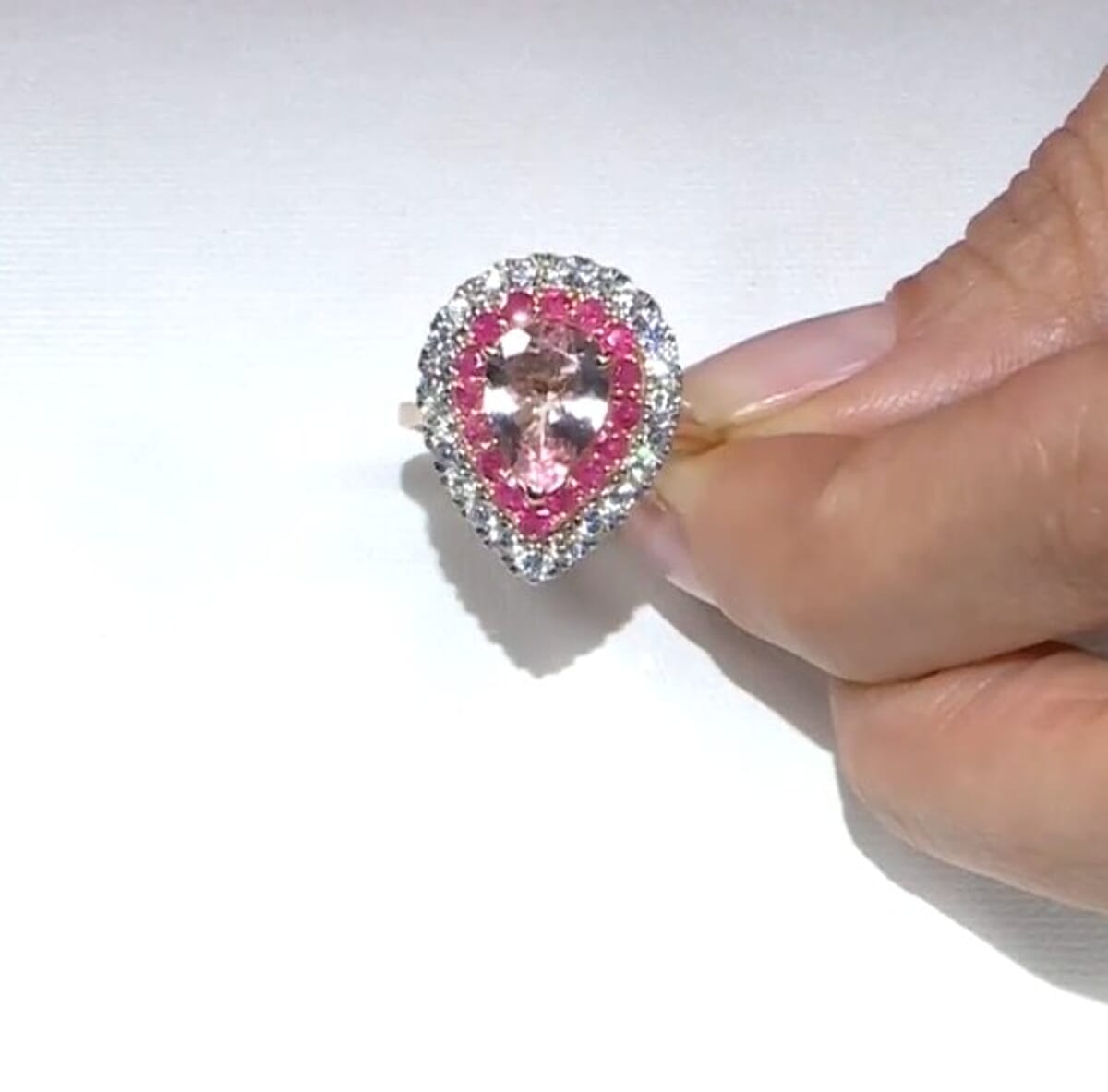 Certified & Appraised AAA Pink Morganite, Mozambique Ruby and Luxuriant Lab Grown Diamond G-H SI 3.20 ctw Ring in 10K Rose Gold (Size 10.0) image number 1